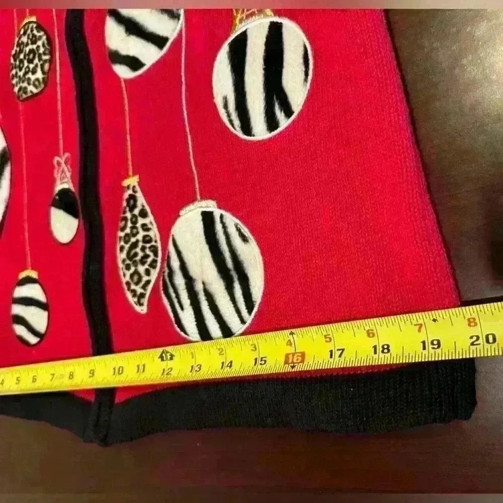 Bechamel Women’s M Christmas Sweater Red Ornament Removable Faux Fur Collar - Picture 6 of 9